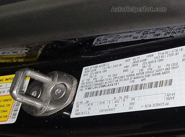 1FMCU9CZ9MUA54181 2021 FORD ESCAPE  უკანა სავარძლების ხედი