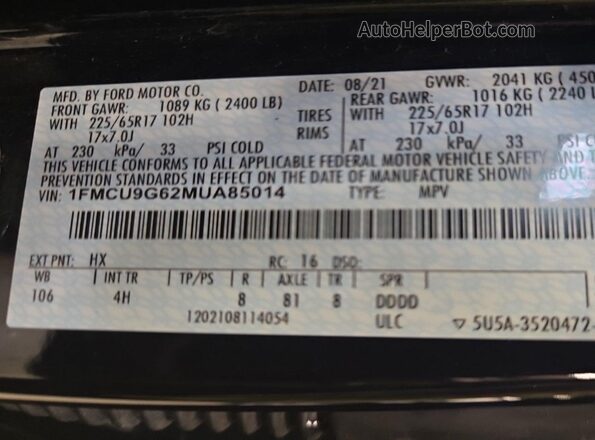 1FMCU9G62MUA85014 2021 FORD ESCAPE  