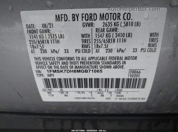 1FMSK7DH8MGB71065 2021 FORD FORD EXPLORER Silver Շարժիչի բաժամունքի տեսք