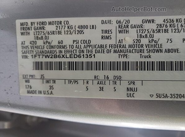 1FT7W2B6XLED61351 2020 FORD F-250  Հետևի աջ