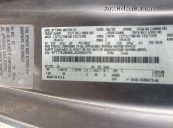 1FT7X2B68LED68375 2020 FORD F-250  Вид наклейки з VIN-кодом