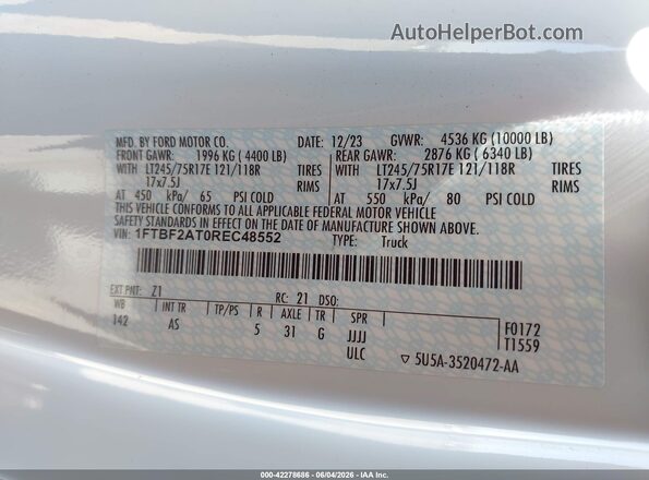 1FTBF2AT0REC48552 2024 FORD F-250 White ძრავის განყოფილების ხედი