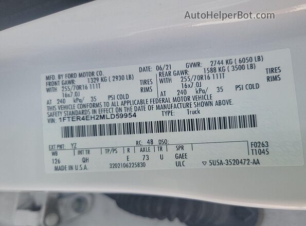 1FTER4EH2MLD59954 2021 FORD RANG  