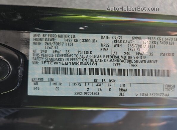 1FTEW1EB1MKE48181 2021 FORD F150  Հետևի ձախ