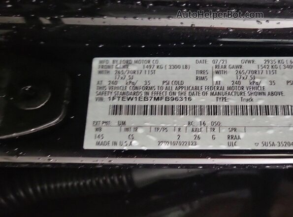 1FTEW1EB7MFB96316 2021 FORD F150  Vista interior delantera