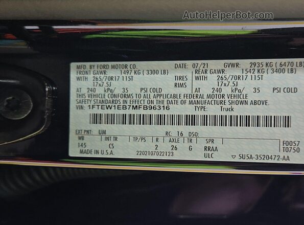 1FTEW1EB7MFB96316 2021 FORD F150  