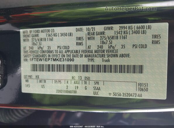 1FTEW1EP7MKE31090 2021 FORD F150 Dark Blue Вид подкапотного пространства