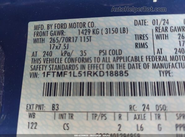 1FTMF1L51RKD18885 2024 FORD F150 Blue Engine compartment view