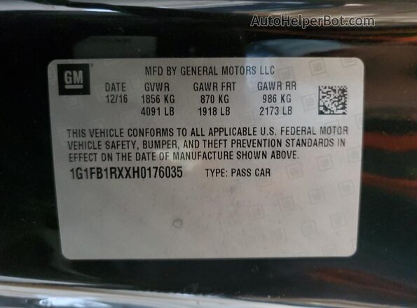 1G1FB1RXXH0176035 2017 CHEVROLET CAMARO Черный 