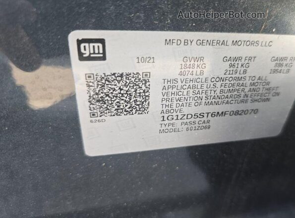 1G1ZD5ST6MF082070 2021 CHEVROLET MALIBU  Вид спереди