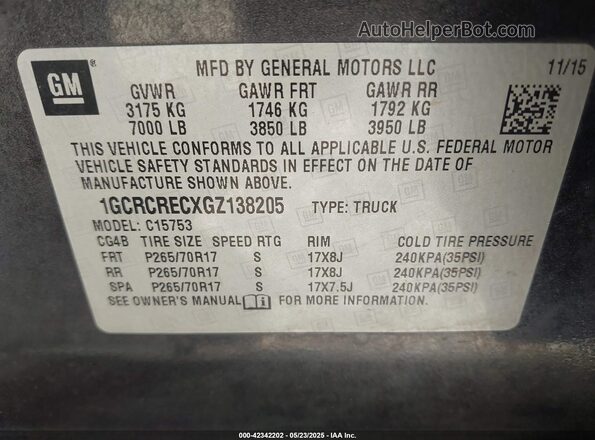 1GCRCRECXGZ138205 2016 CHEVROLET SILVERADO Black Вид підкапотного простору