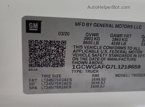 1GCWGAFG7L1218659 2020 CHEVROLET EXPRESS  