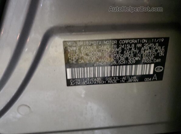 JTHG81F28L5041309 2020 LEXUS IS Silver VIN კოდის სტიკერის ხედი