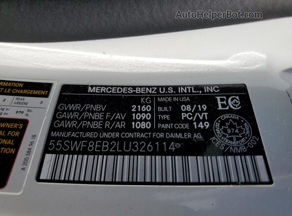 55SWF8EB2LU326114 2020 MERCEDES-BENZ C White Engine compartment view