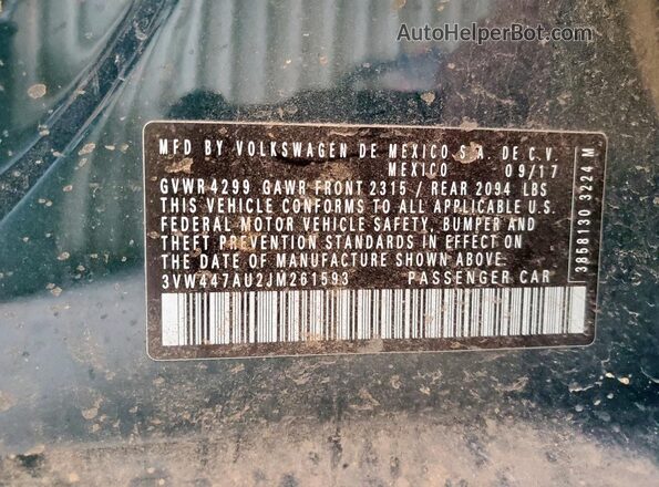 3VW447AU2JM261593 2018 VOLKSWAGEN GTI Green 