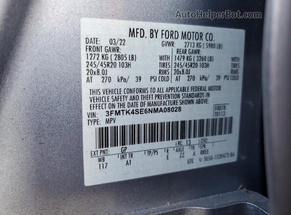 3FMTK4SE6NMA08028 2022 FORD MUSTANG Серый 