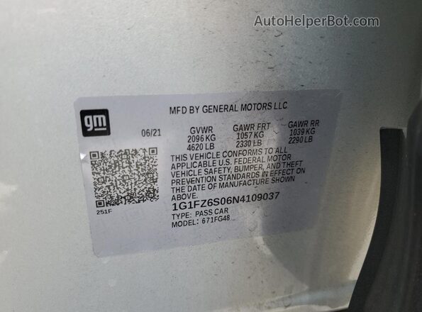 1G1FZ6S06N4109037 2022 CHEVROLET BOLT Silver 