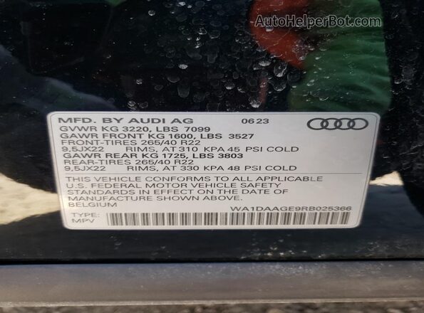WA1DAAGE9RB025366 2024 AUDI Q8 Charcoal VIN sticker view