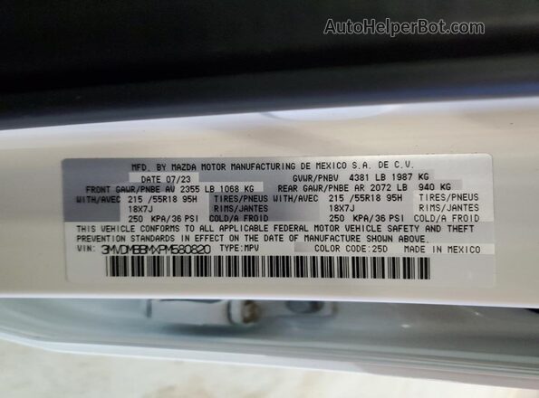 3MVDMBBMXPM580820 2023 MAZDA CX-30 Белый Вид наклейки с VIN-кодом