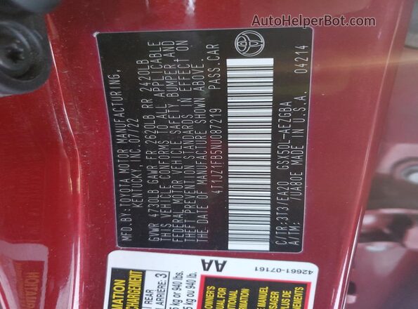 4T1JZ1FB5NU087219 2022 TOYOTA LE Красный Вид подкапотного пространства