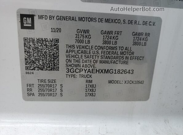 3GCPYAEHXMG182643 2021 CHEVROLET SILVERADO White Vista del compartimento del motor