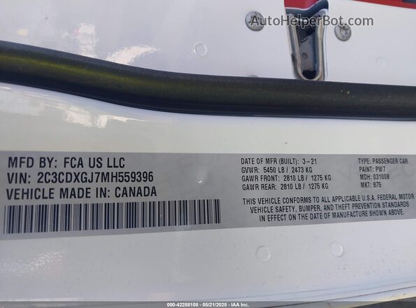 2C3CDXGJ7MH559396 2021 DODGE CHARGER White 
