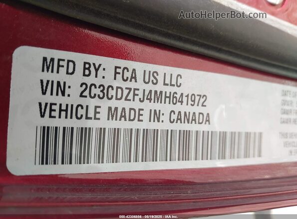 2C3CDZFJ4MH641972 2021 DODGE CHALLENGER Red Widok komory silnika