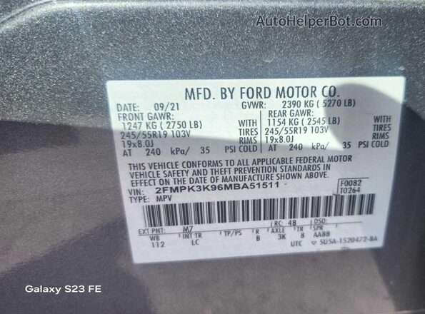 2FMPK3K96MBA51511 2021 FORD EDGE  