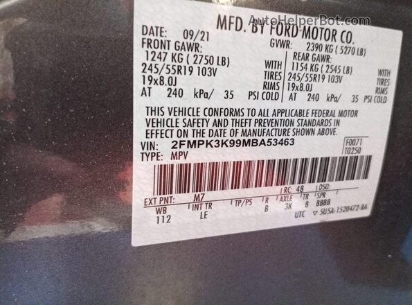 2FMPK3K99MBA53463 2021 FORD EDGE  წინა პანელის ხედი