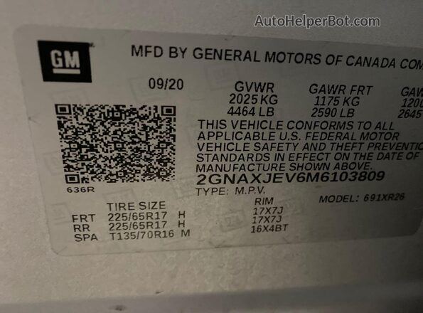 2GNAXJEV6M6103809 2021 CHEVROLET EQUINOX  
