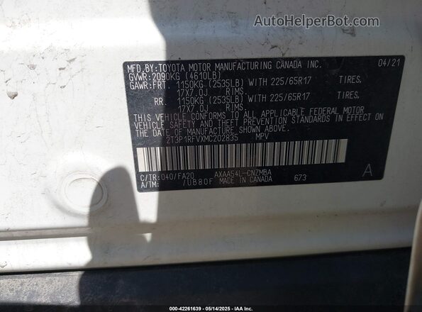 2T3P1RFVXMC202835 2021 TOYOTA LE Белый Вид подкапотного пространства