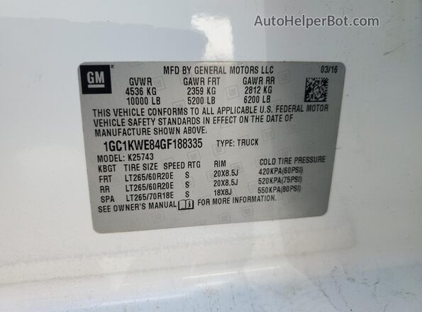 1GC1KWE84GF188335 2016 CHEVROLET ALL MODELS White 