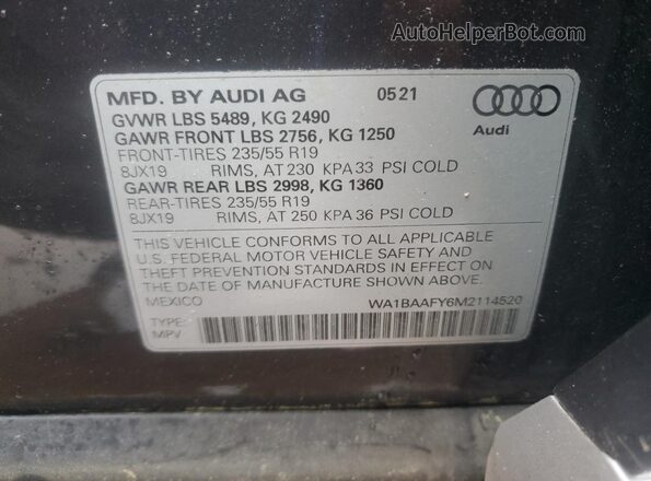 WA1BAAFY6M2114520 2021 AUDI Q5 Charcoal 
