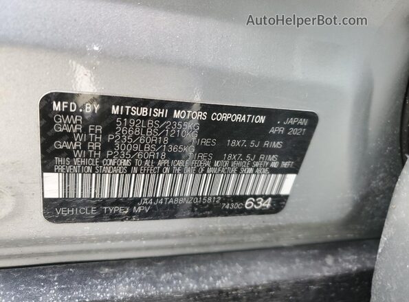 JA4J4TA88NZ015812 2022 MITSUBISHI OUTLANDER Silver 