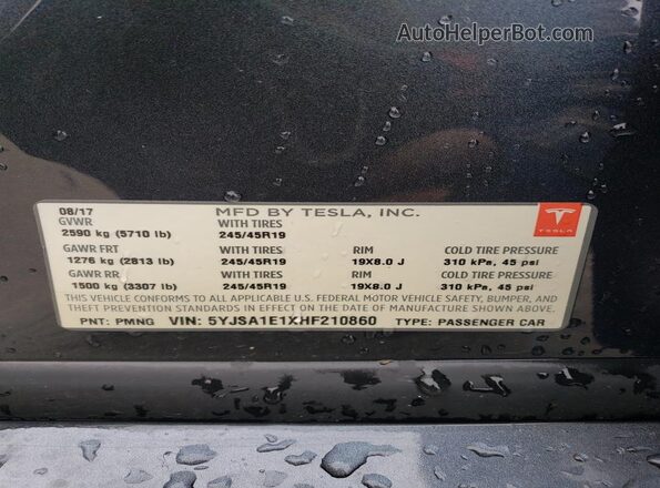 5YJSA1E1XHF210860 2017 TESLA MODEL Charcoal 