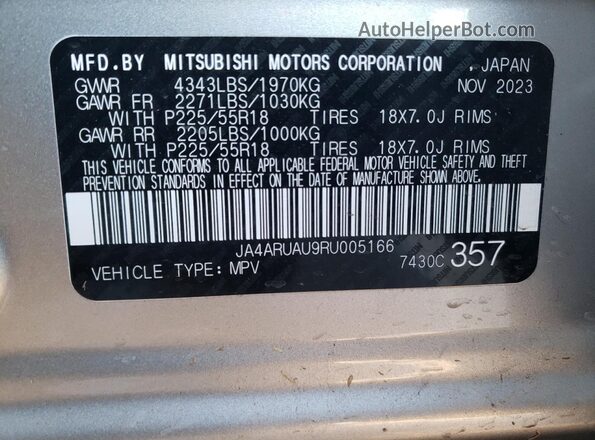 JA4ARUAU9RU005166 2024 MITSUBISHI OUTLANDER Silver 