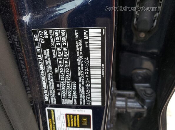 4JGDA5HB0HA994524 2017 MERCEDES-BENZ GLE Blue VIN կոդի պիտակի տեսք
