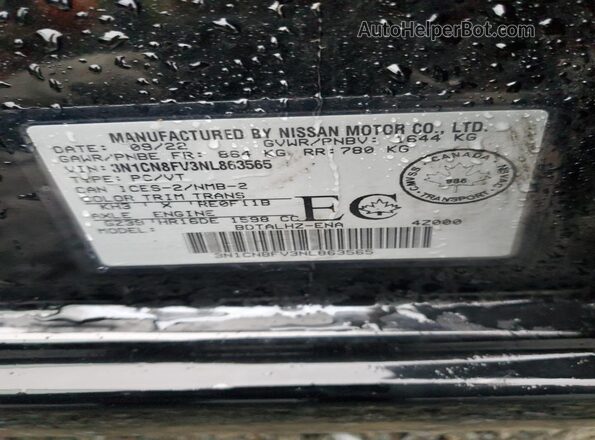 3N1CN8FV3NL863565 2022 NISSAN VERSA Black 