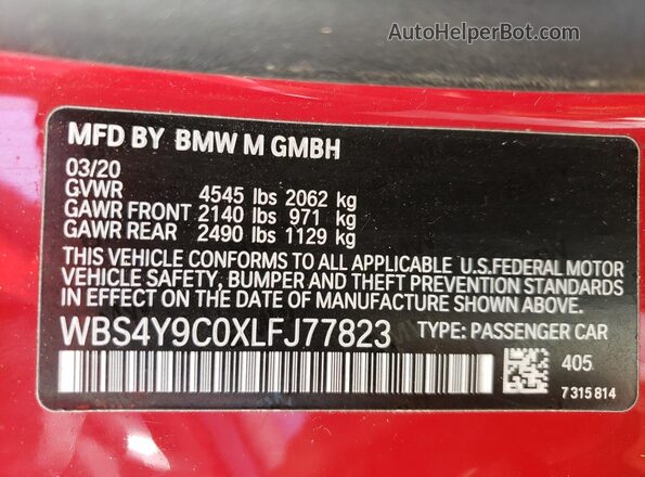 WBS4Y9C0XLFJ77823 2020 BMW M4 Red 