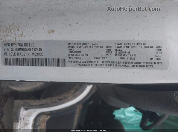 3C6LRVBG5RE112346 2024 RAM PROMASTER 1500 White Vista del compartimento del motor