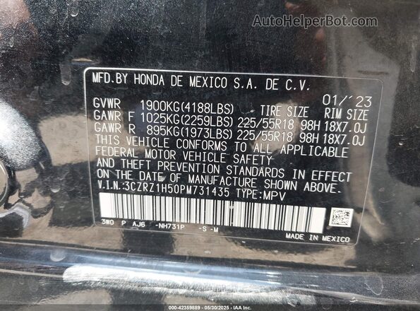 3CZRZ1H50PM731435 2023 HONDA HR-V Black Вид підкапотного простору