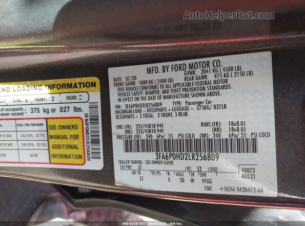 3FA6P0HD2LR256809 2020 FORD FUSION Black Widok komory silnika