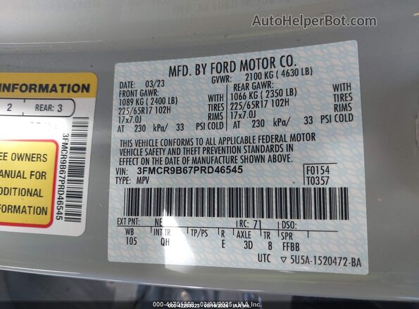 3FMCR9B67PRD46545 2023 FORD BRONCO SPORT Gray Engine compartment view