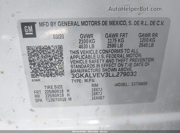 3GKALVEV3LL279033 2020 GMC TERRAIN Silver Շարժիչի բաժամունքի տեսք