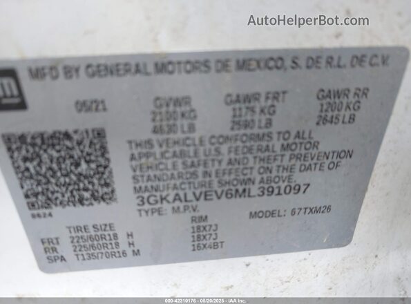 3GKALVEV6ML391097 2021 GMC TERRAIN Белый Вид подкапотного пространства