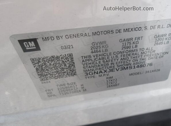 3GNAXJEV3MS148076 2021 CHEVROLET EQUINOX  VIN կոդի պիտակի տեսք