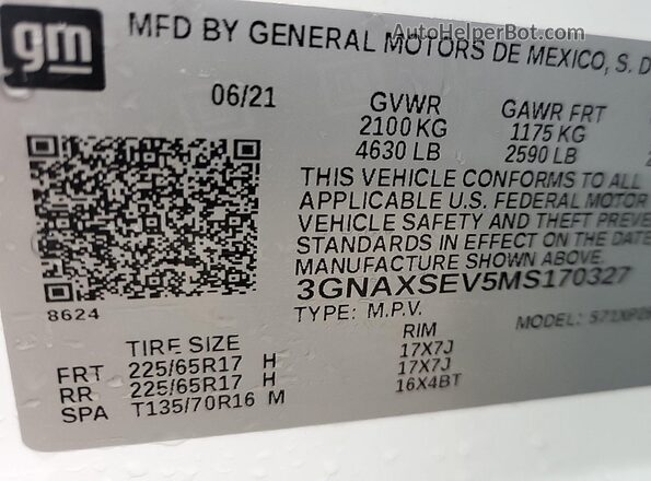 3GNAXSEV5MS170327 2021 CHEVROLET EQUINOX  