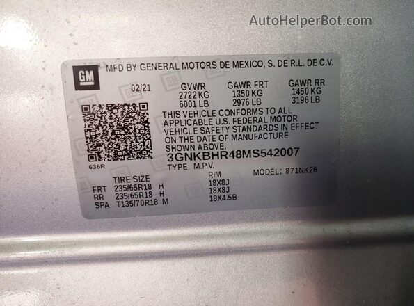 3GNKBHR48MS542007 2021 CHEVROLET BLAZER  