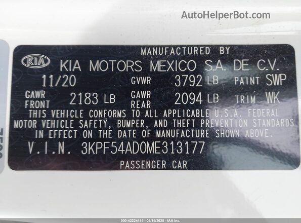 3KPF54AD0ME313177 2021 KIA FORTE White ძრავის განყოფილების ხედი