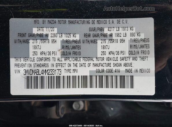 3MVDMABL4MM233173 2021 MAZDA CX-30 Черный Вид подкапотного пространства